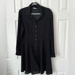 Black Polka Dot Women's Shirt Dress
